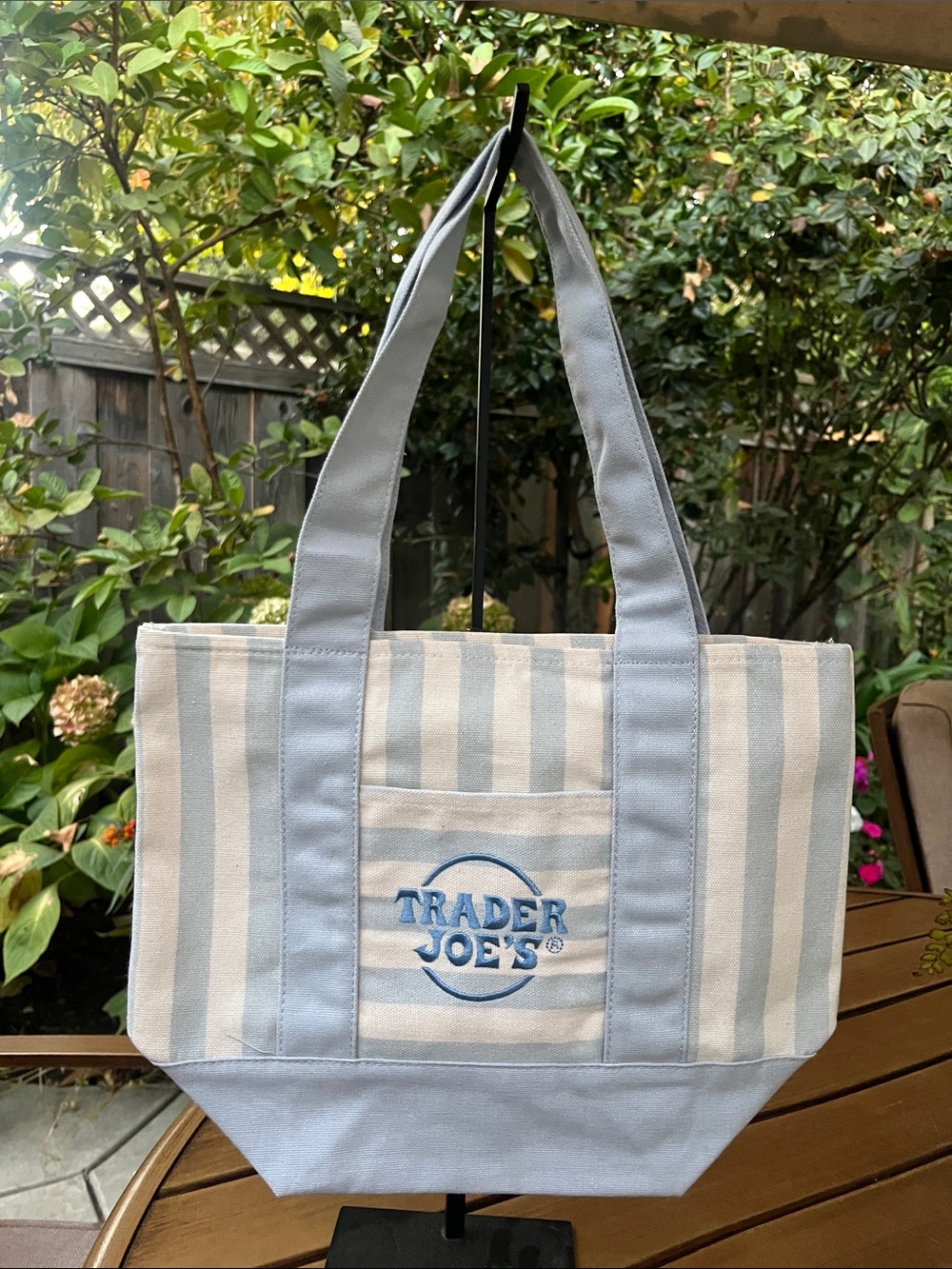 Trader Joe's Blue & Cream Striped Mini Canvas Tote